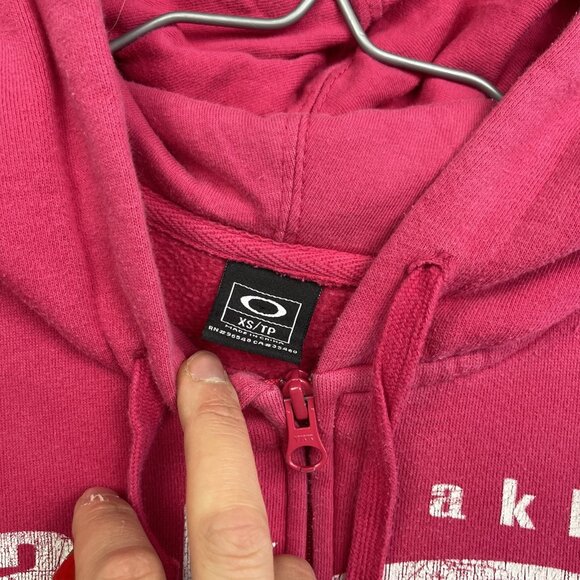 Retro Y2K Oakley Women's Full Zip Hoodie Pink Big Graphic Size XS Stained, read* - Picture 9 of 16